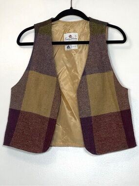 70s Vintage Colorblock Wool Blend Vest in Mustard & Plum